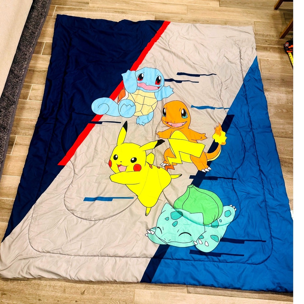 Pokemon Comforter Kids Twin Full Blue Pikachu Squirtle Bulbasaur Charmander